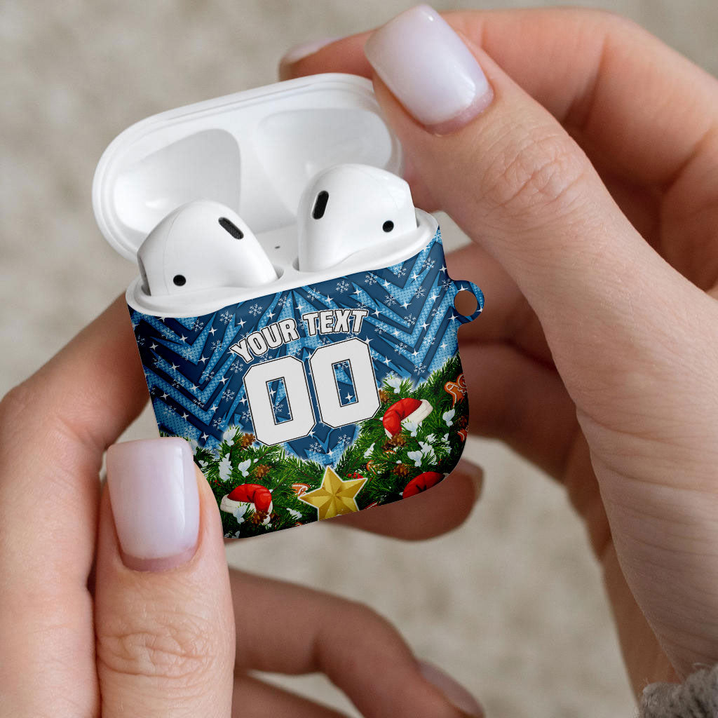 Personalised Sharks Rugby Christmas AirPods Case Santa Rugby Mascot - Pine Wreath Festive