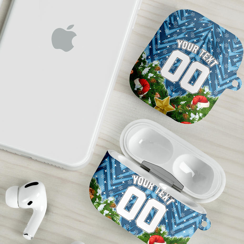 Personalised Sharks Rugby Christmas AirPods Case Santa Rugby Mascot - Pine Wreath Festive
