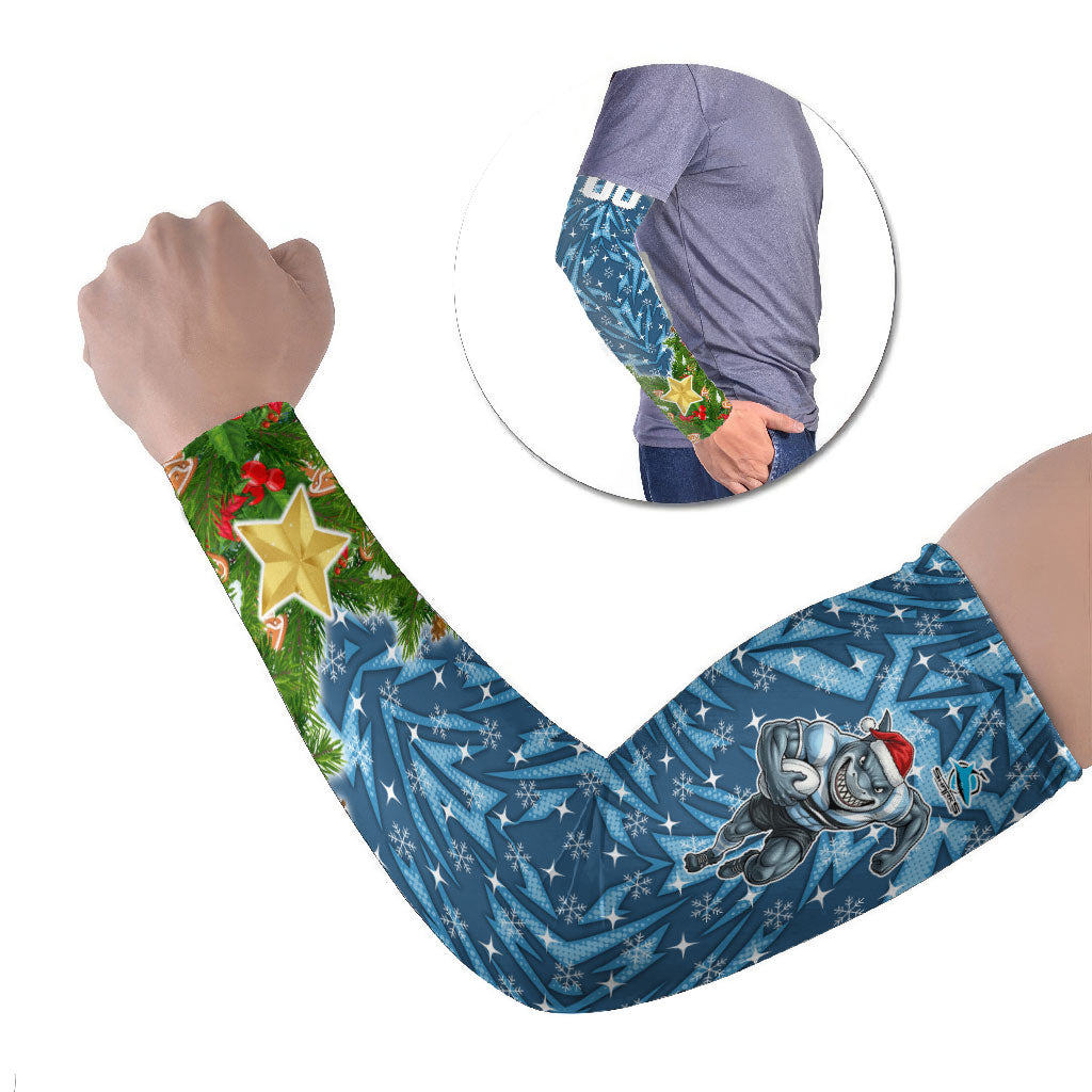 Personalised Sharks Rugby Christmas Arm Sleeves Santa Rugby Mascot - Pine Wreath Festive