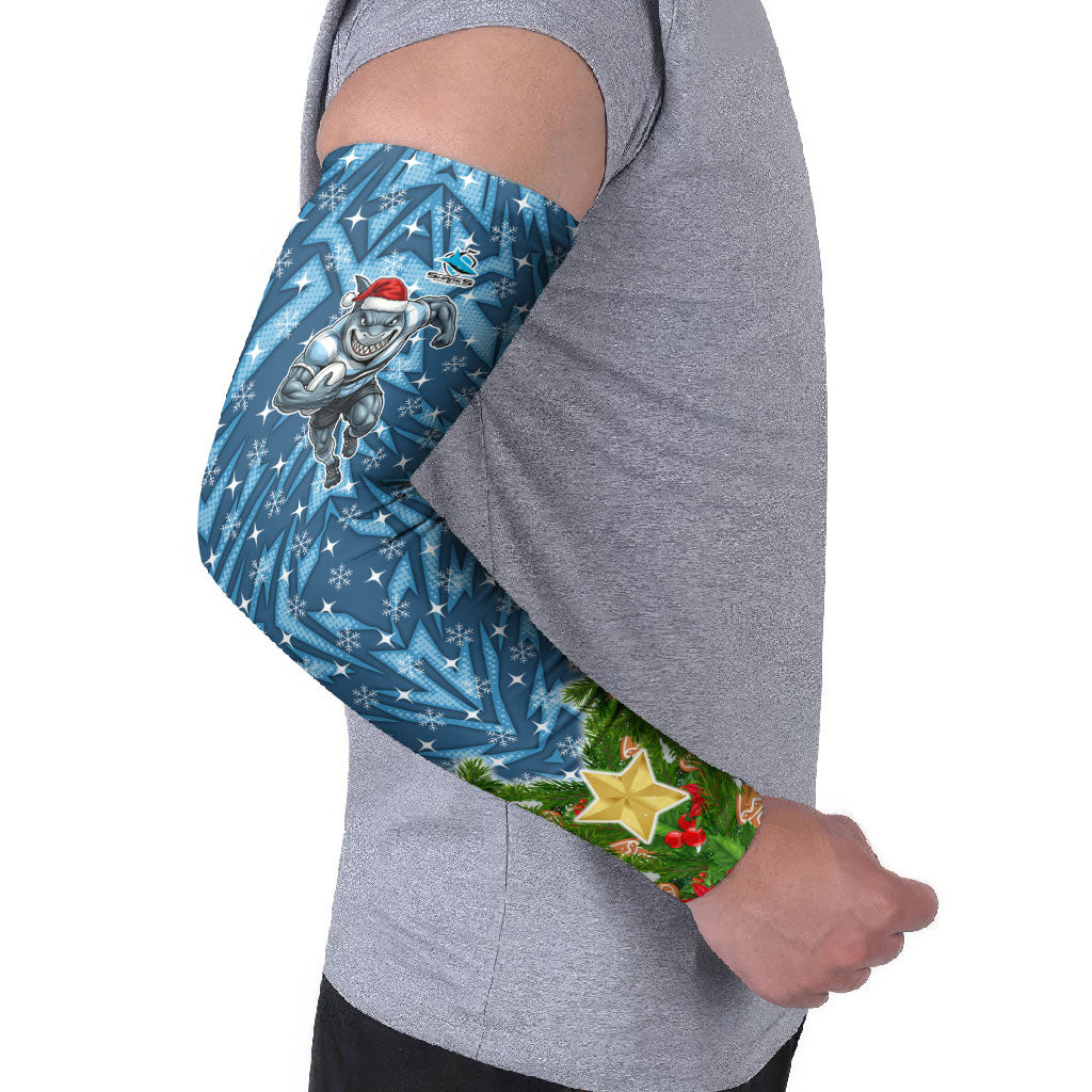 Personalised Sharks Rugby Christmas Arm Sleeves Santa Rugby Mascot - Pine Wreath Festive