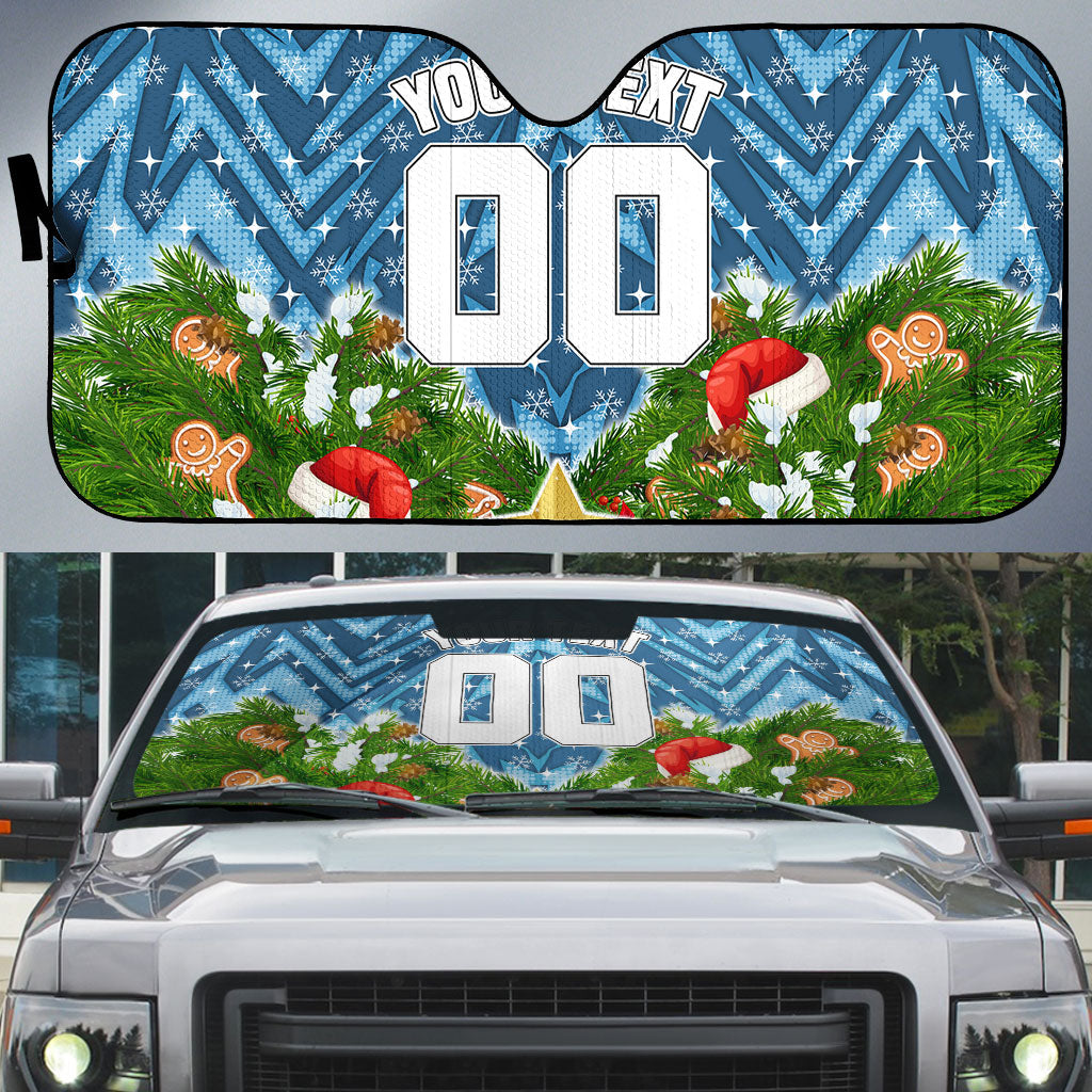 Personalised Sharks Rugby Christmas Auto Sun Shade Santa Rugby Mascot - Pine Wreath Festive