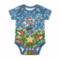Personalised Sharks Rugby Christmas Baby Onesie Santa Rugby Mascot - Pine Wreath Festive