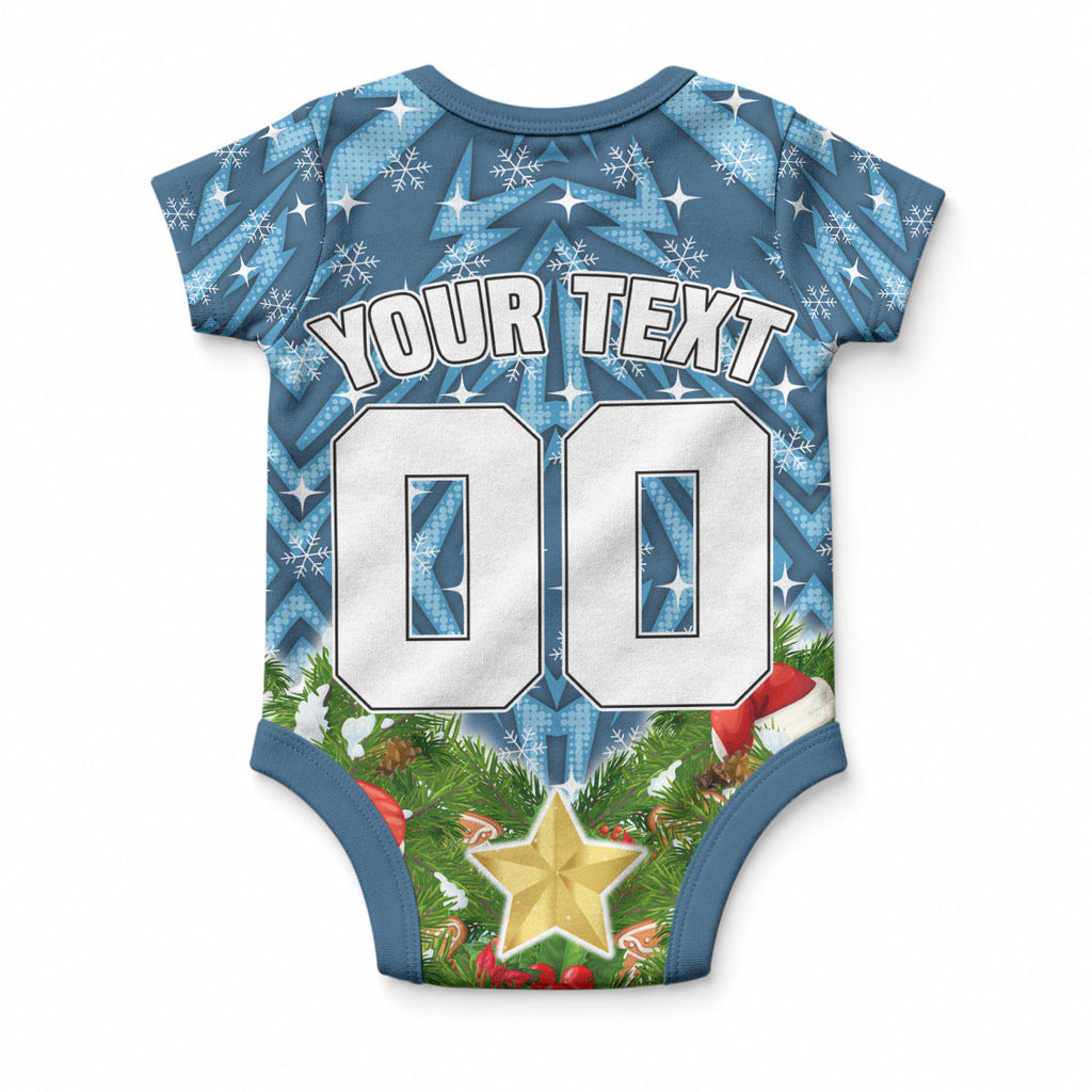 Personalised Sharks Rugby Christmas Baby Onesie Santa Rugby Mascot - Pine Wreath Festive