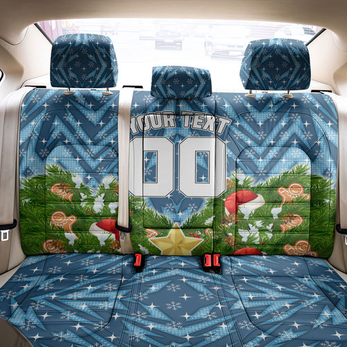 Personalised Sharks Rugby Christmas Back Car Seat Cover Santa Rugby Mascot - Pine Wreath Festive
