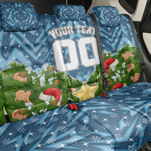 Personalised Sharks Rugby Christmas Back Car Seat Cover Santa Rugby Mascot - Pine Wreath Festive
