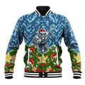 Personalised Sharks Rugby Christmas Baseball Jacket Santa Rugby Mascot - Pine Wreath Festive