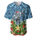 Personalised Sharks Rugby Christmas Baseball Jersey Santa Rugby Mascot - Pine Wreath Festive