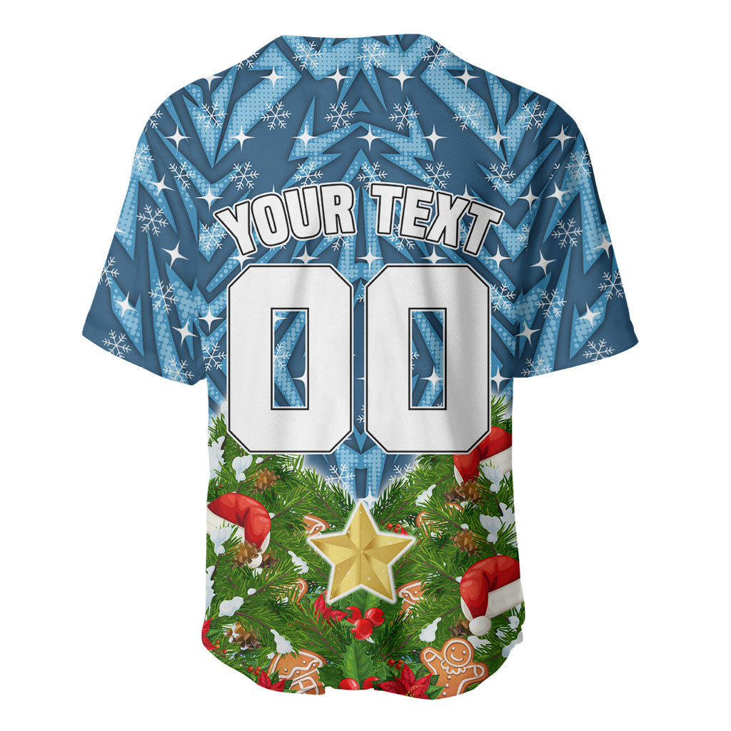 Personalised Sharks Rugby Christmas Baseball Jersey Santa Rugby Mascot - Pine Wreath Festive