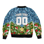 Personalised Sharks Rugby Christmas Bomber Jacket Santa Rugby Mascot - Pine Wreath Festive