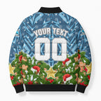 Personalised Sharks Rugby Christmas Bomber Puffer Jacket Santa Rugby Mascot - Pine Wreath Festive