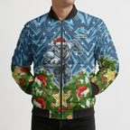 Personalised Sharks Rugby Christmas Bomber Puffer Jacket Santa Rugby Mascot - Pine Wreath Festive