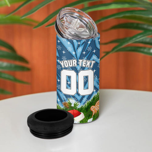 Personalised Sharks Rugby Christmas 4 in 1 Can Cooler Tumbler Santa Rugby Mascot - Pine Wreath Festive