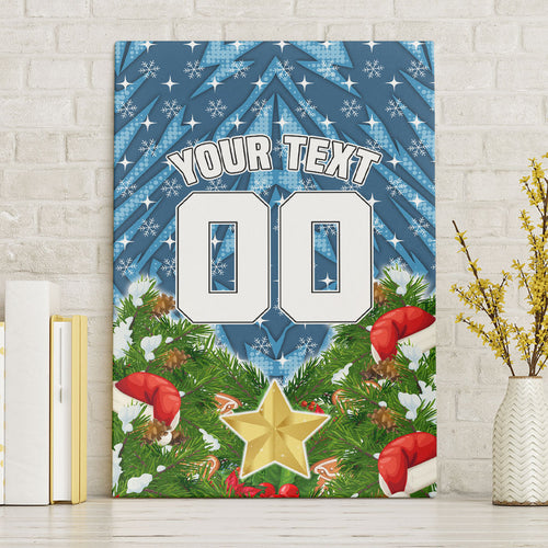 Personalised Sharks Rugby Christmas Canvas Wall Art Santa Rugby Mascot - Pine Wreath Festive