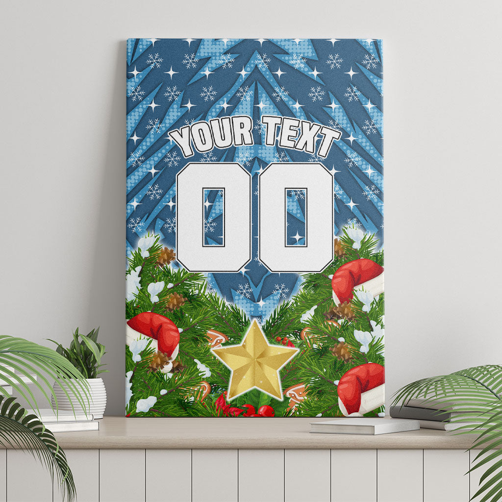 Personalised Sharks Rugby Christmas Canvas Wall Art Santa Rugby Mascot - Pine Wreath Festive