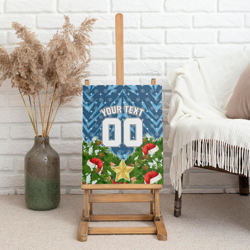 Personalised Sharks Rugby Christmas Canvas Wall Art Santa Rugby Mascot - Pine Wreath Festive