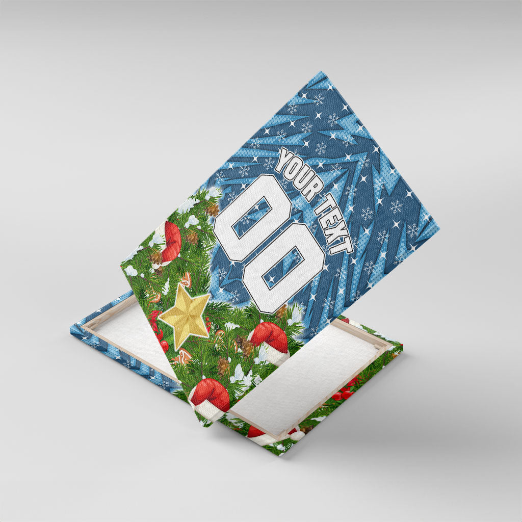 Personalised Sharks Rugby Christmas Canvas Wall Art Santa Rugby Mascot - Pine Wreath Festive