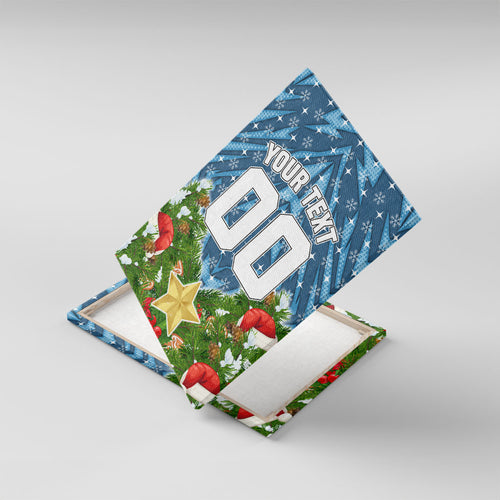 Personalised Sharks Rugby Christmas Canvas Wall Art Santa Rugby Mascot - Pine Wreath Festive