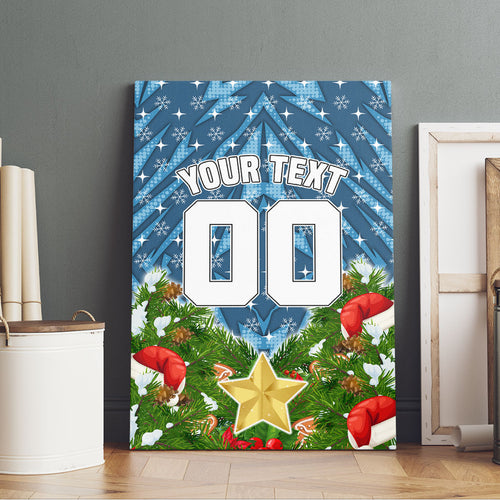 Personalised Sharks Rugby Christmas Canvas Wall Art Santa Rugby Mascot - Pine Wreath Festive