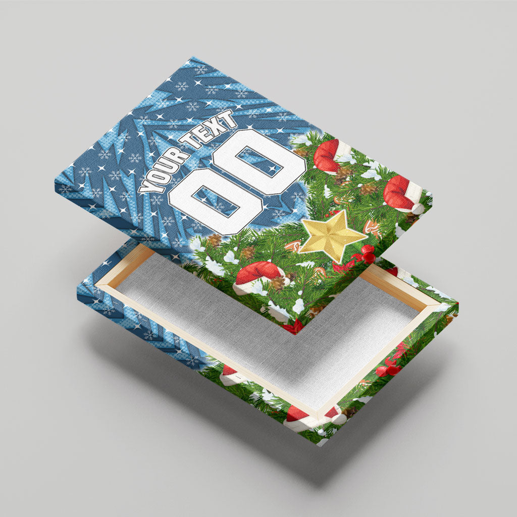 Personalised Sharks Rugby Christmas Canvas Wall Art Santa Rugby Mascot - Pine Wreath Festive