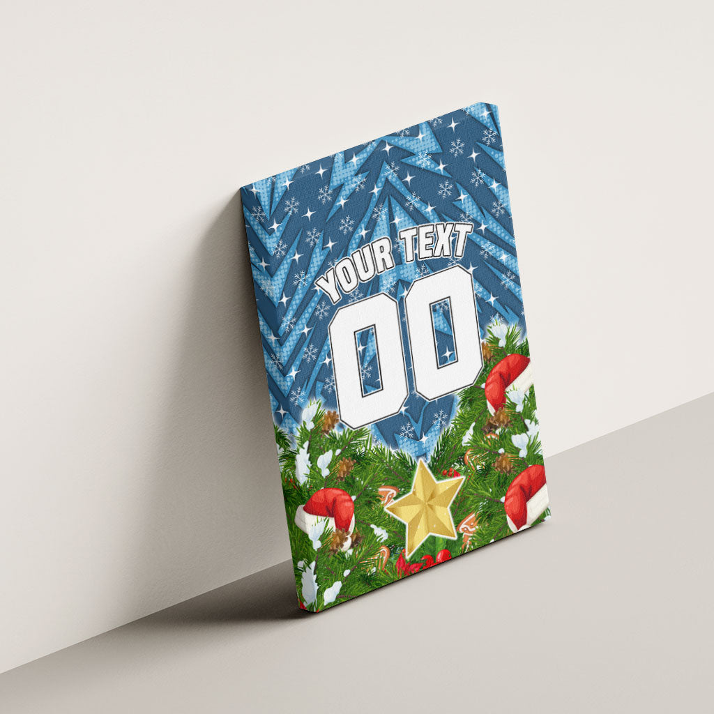 Personalised Sharks Rugby Christmas Canvas Wall Art Santa Rugby Mascot - Pine Wreath Festive