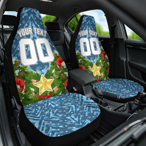 Personalised Sharks Rugby Christmas Car Seat Cover Santa Rugby Mascot - Pine Wreath Festive