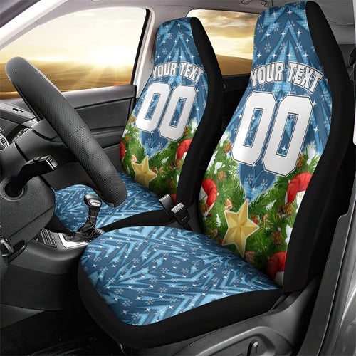 Personalised Sharks Rugby Christmas Car Seat Cover Santa Rugby Mascot - Pine Wreath Festive
