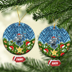 Sharks Rugby Christmas Ceramic Ornament Santa Rugby Mascot - Pine Wreath Festive