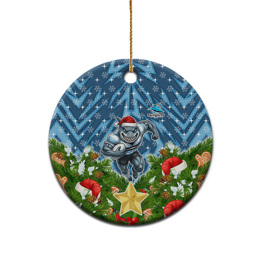 Sharks Rugby Christmas Ceramic Ornament Santa Rugby Mascot - Pine Wreath Festive