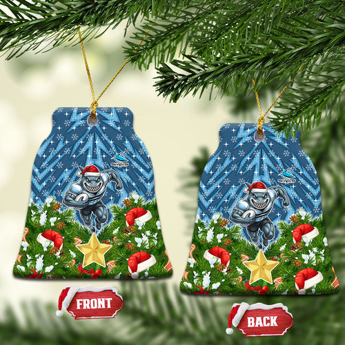 Sharks Rugby Christmas Ceramic Ornament Santa Rugby Mascot - Pine Wreath Festive