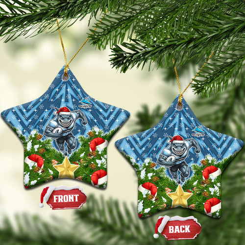 Sharks Rugby Christmas Ceramic Ornament Santa Rugby Mascot - Pine Wreath Festive