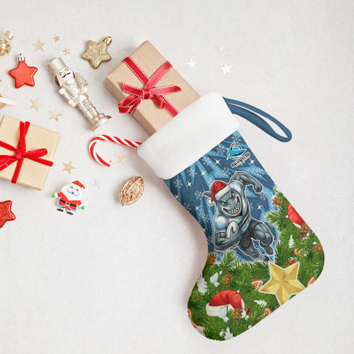 Sharks Rugby Christmas Stocking Santa Rugby Mascot - Pine Wreath Festive