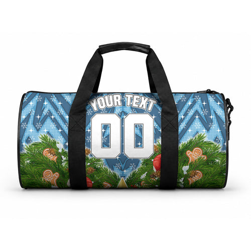 Personalised Sharks Rugby Christmas Duffle Bag Santa Rugby Mascot - Pine Wreath Festive