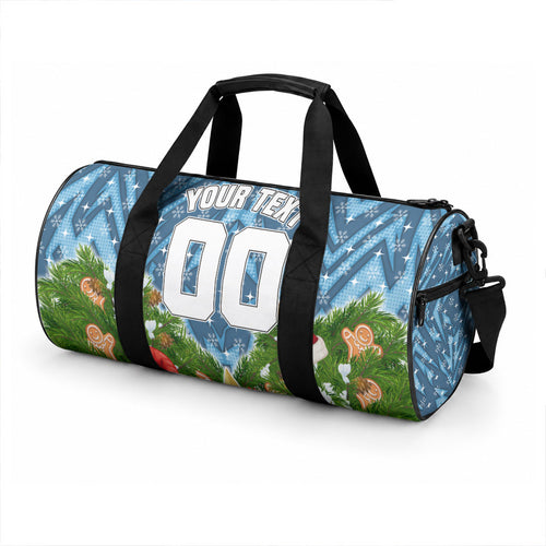 Personalised Sharks Rugby Christmas Duffle Bag Santa Rugby Mascot - Pine Wreath Festive