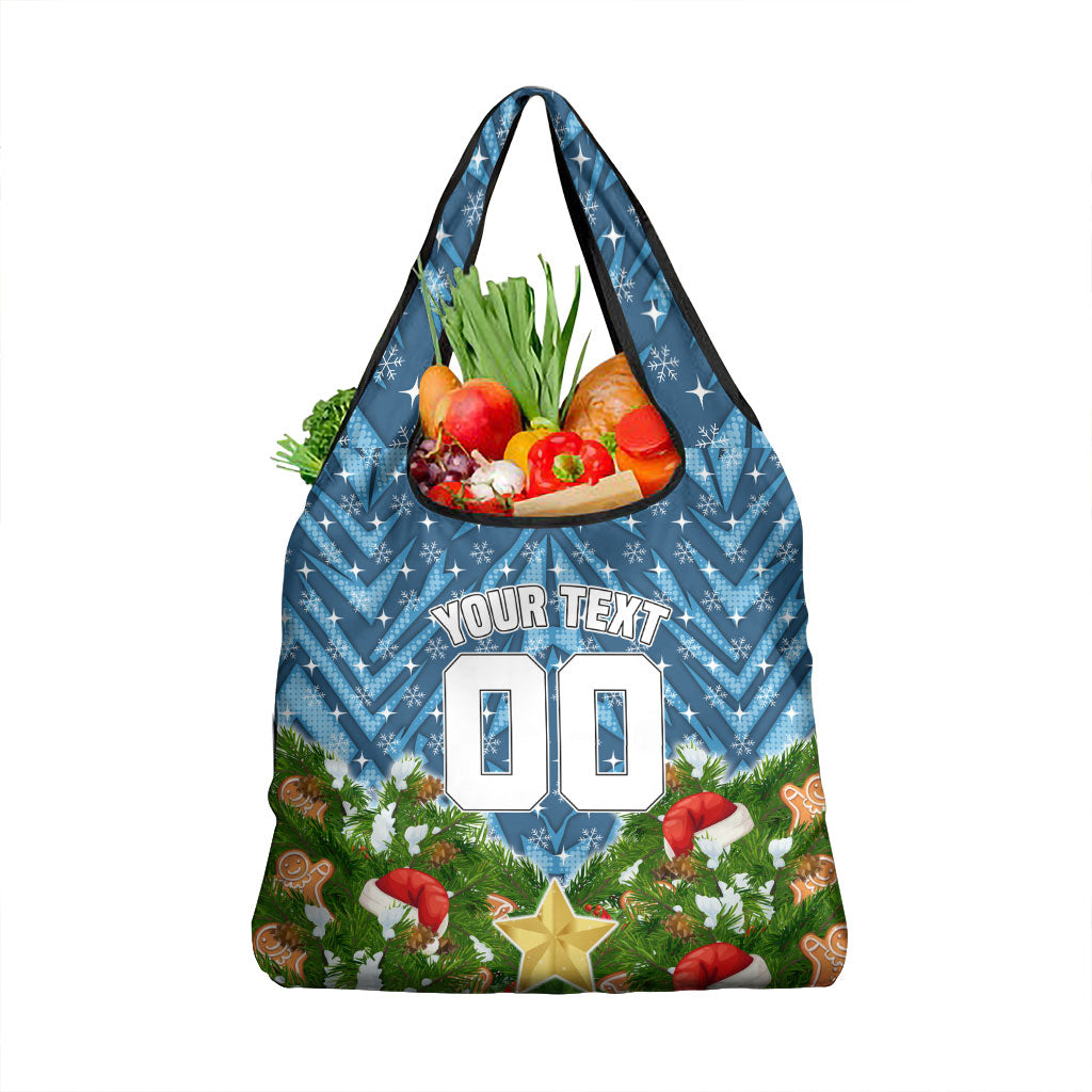 Personalised Sharks Rugby Christmas Grocery Bag Santa Rugby Mascot - Pine Wreath Festive