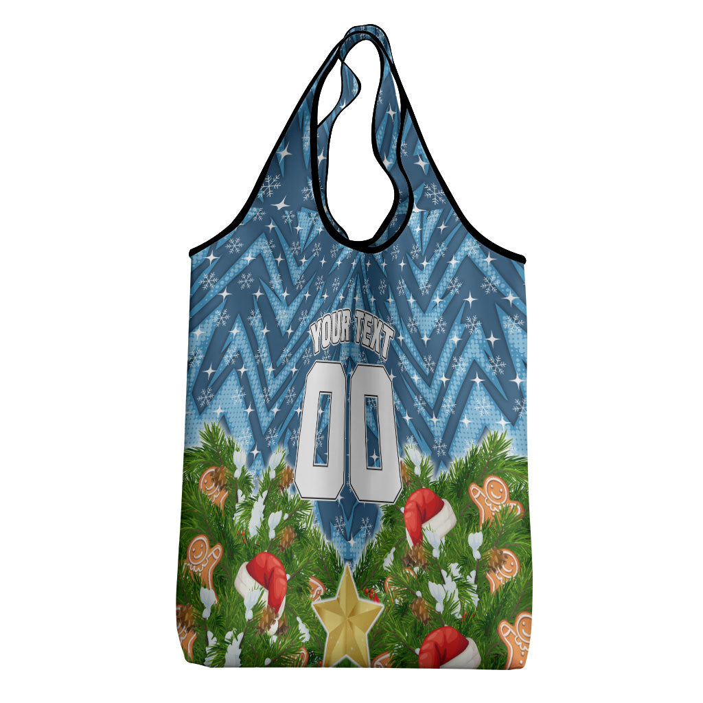 Personalised Sharks Rugby Christmas Grocery Bag Santa Rugby Mascot - Pine Wreath Festive