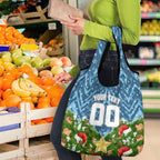 Personalised Sharks Rugby Christmas Grocery Bag Santa Rugby Mascot - Pine Wreath Festive