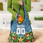 Personalised Sharks Rugby Christmas Grocery Bag Santa Rugby Mascot - Pine Wreath Festive