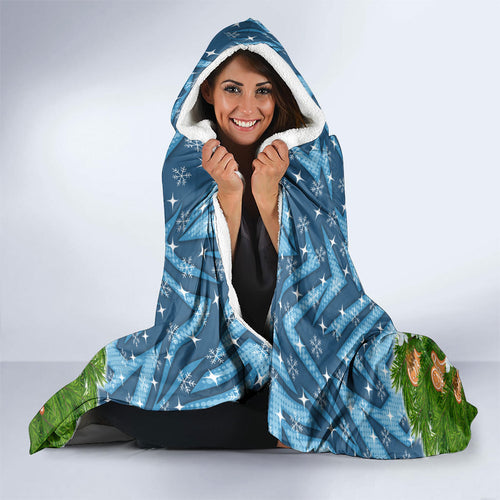 Personalised Sharks Rugby Christmas Hooded Blanket Santa Rugby Mascot - Pine Wreath Festive