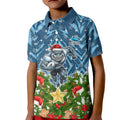 Personalised Sharks Rugby Christmas Kid Polo Shirt Santa Rugby Mascot - Pine Wreath Festive
