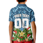 Personalised Sharks Rugby Christmas Kid Polo Shirt Santa Rugby Mascot - Pine Wreath Festive