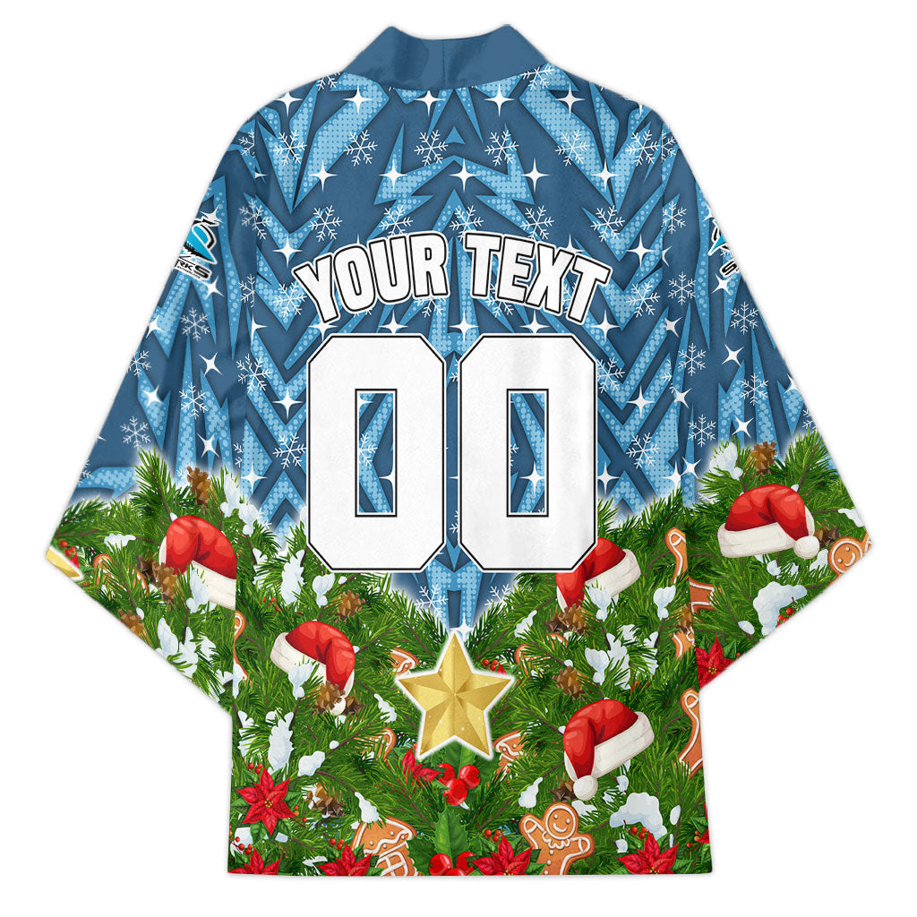 Personalised Sharks Rugby Christmas Kimono Santa Rugby Mascot - Pine Wreath Festive