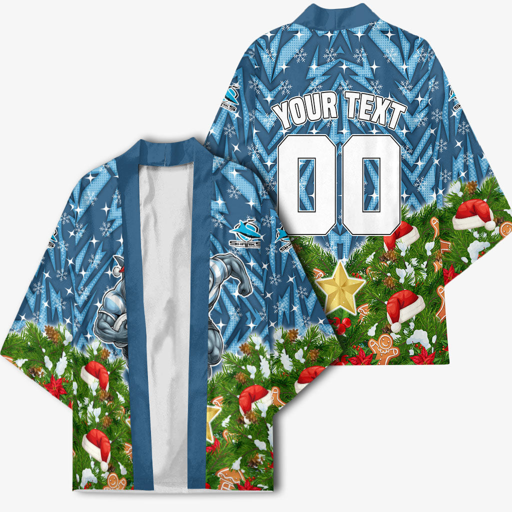 Personalised Sharks Rugby Christmas Kimono Santa Rugby Mascot - Pine Wreath Festive