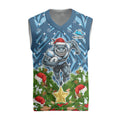 Personalised Sharks Rugby Christmas Knitted V-Neck Vest Santa Rugby Mascot - Pine Wreath Festive