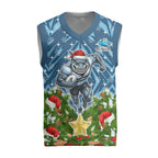 Personalised Sharks Rugby Christmas Knitted V-Neck Vest Santa Rugby Mascot - Pine Wreath Festive