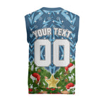 Personalised Sharks Rugby Christmas Knitted V-Neck Vest Santa Rugby Mascot - Pine Wreath Festive