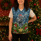Personalised Sharks Rugby Christmas Knitted V-Neck Vest Santa Rugby Mascot - Pine Wreath Festive