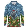 Personalised Sharks Rugby Christmas Long Sleeve Polo Shirt Santa Rugby Mascot - Pine Wreath Festive