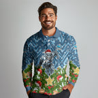 Personalised Sharks Rugby Christmas Long Sleeve Polo Shirt Santa Rugby Mascot - Pine Wreath Festive