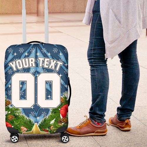 Personalised Sharks Rugby Christmas Luggage Cover Santa Rugby Mascot - Pine Wreath Festive
