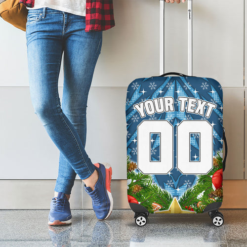 Personalised Sharks Rugby Christmas Luggage Cover Santa Rugby Mascot - Pine Wreath Festive